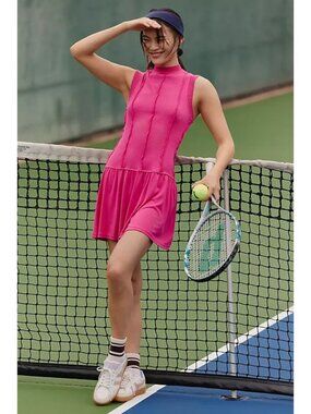 Anthropologie Daily Practice Buzzer Beater Mini Dress Size L Magenta Pink